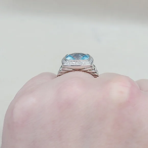 David Yurman Albion Ring With Blue Topaz And Diamonds - Picture 10 of 13